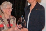 Linda Pearson (R) wins Loretta C. Ford Lifetime Achievement Award, presented by Loretta Ford (L)